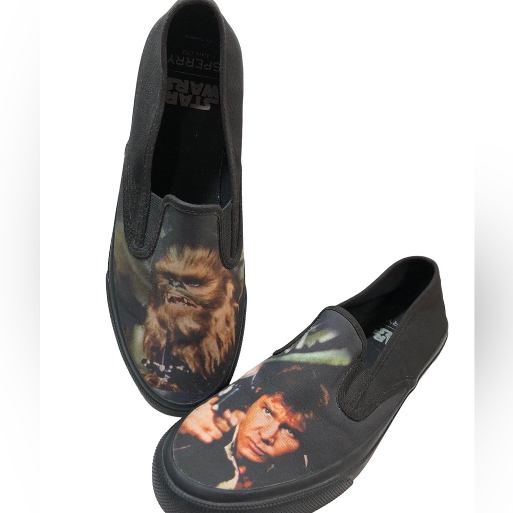 Sperry STAR WARS Han Solo & Chewbacca Mens Slip On Black Casual Shoes USA 9.5